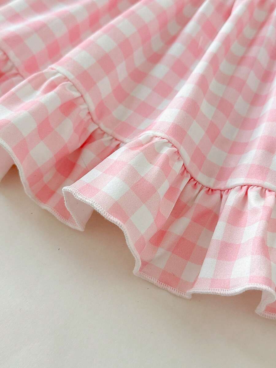 2PCS Baby Strawberry Plaid Dress and Bow Headband Set for Cute Spring and Summer Outings