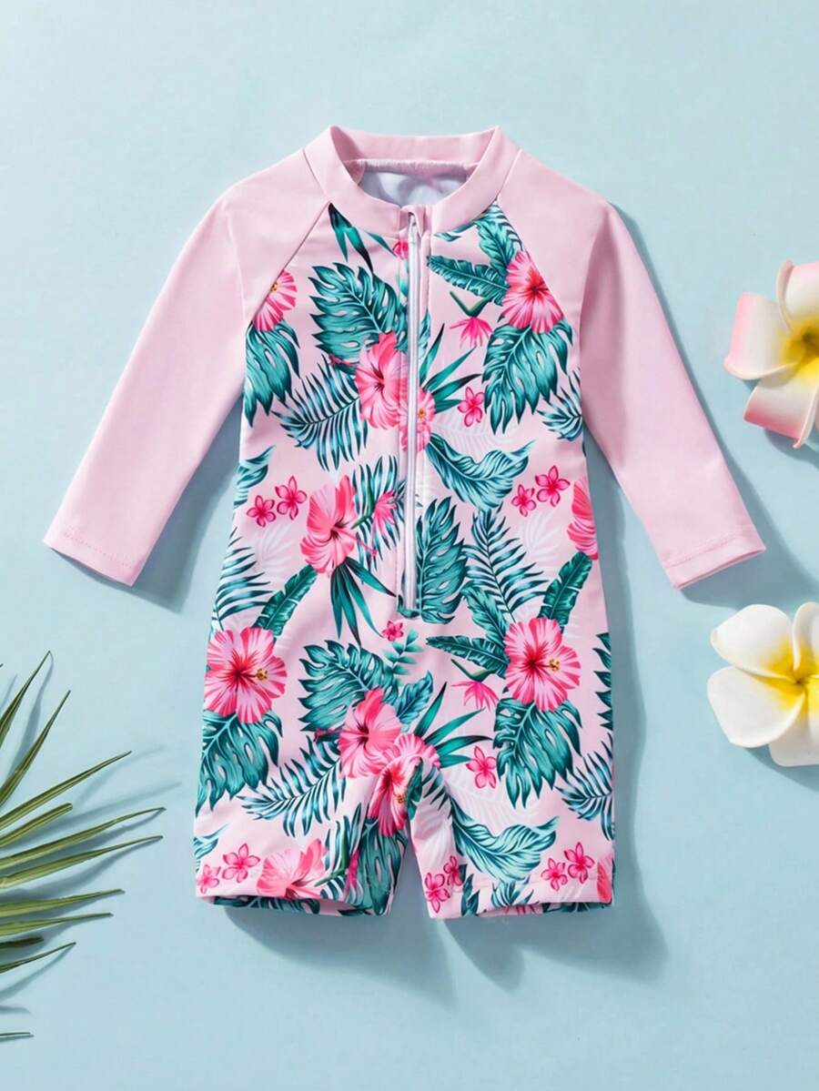 Baby Shark Print Long Sleeve One-Piece Swimsuit