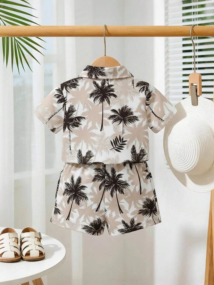 2pcs/Set Baby Boy Tropical Plant Pattern Vacation Outfit (6M-3T)