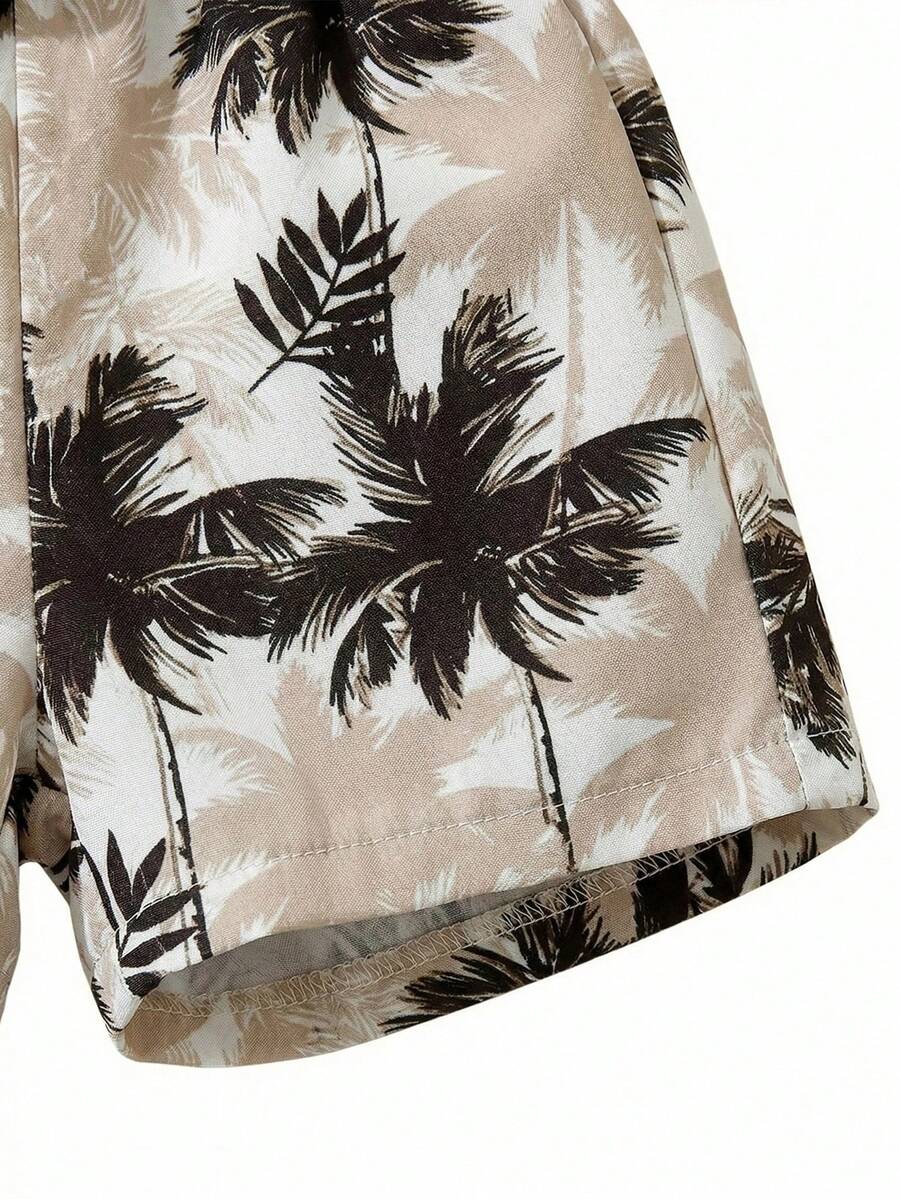 2pcs/Set Baby Boy Tropical Plant Pattern Vacation Outfit (6M-3T)