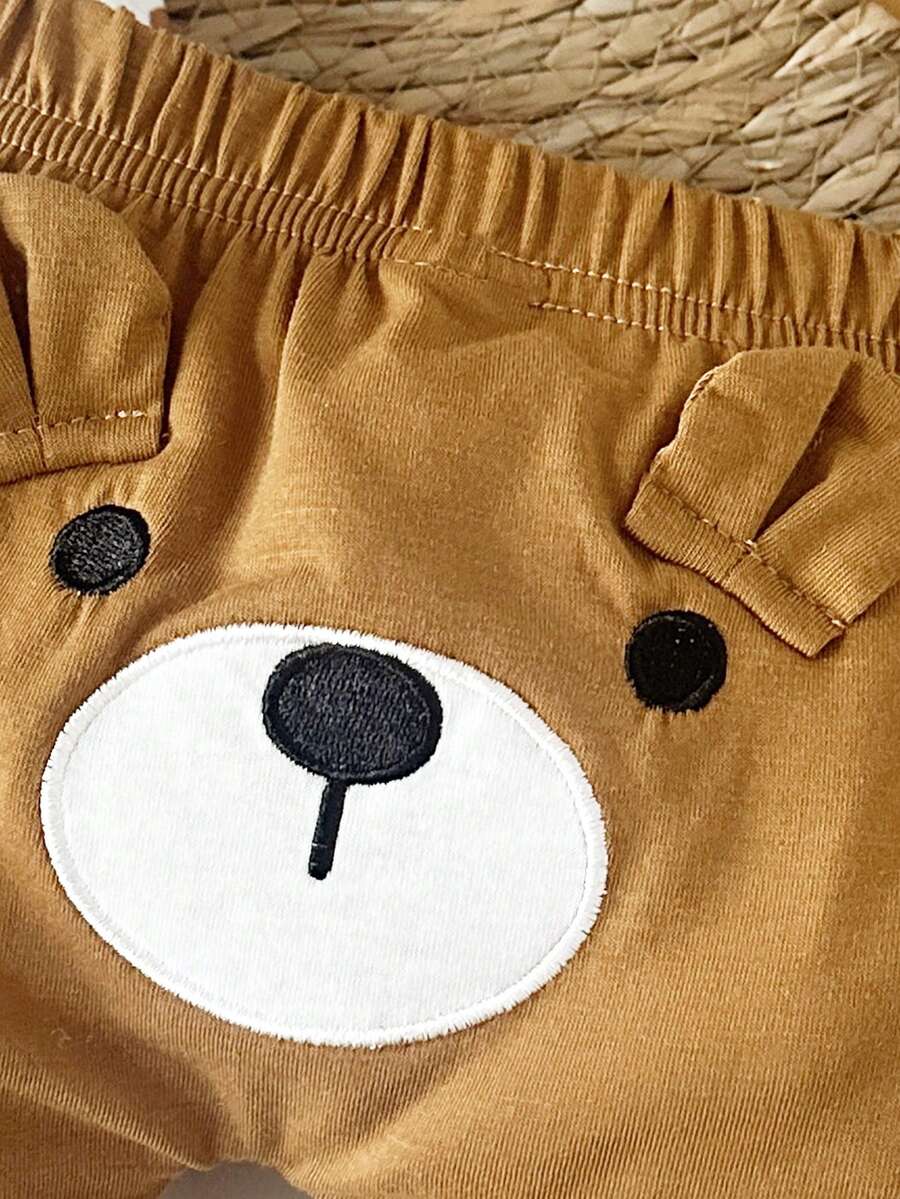 Baby Boys Brown Bear Romper Shorts and Hat Set for Summer Outdoor Wear