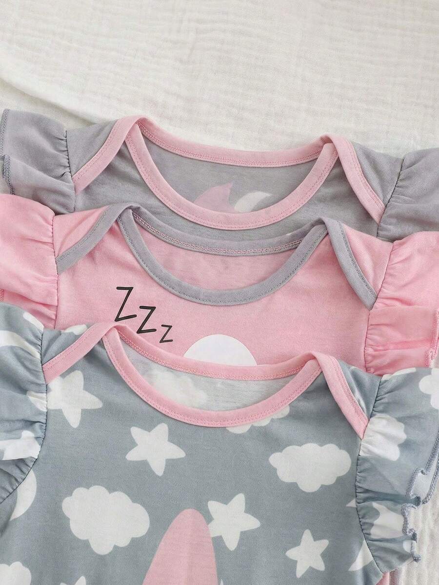 Newborn Soft Knit Summer Romper Set - 3pcs Cute Cartoon Graphic Outfits