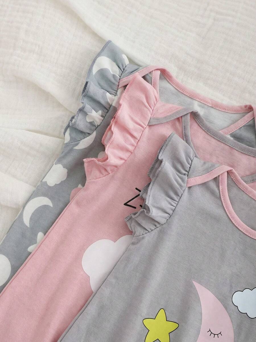 Newborn Soft Knit Summer Romper Set - 3pcs Cute Cartoon Graphic Outfits