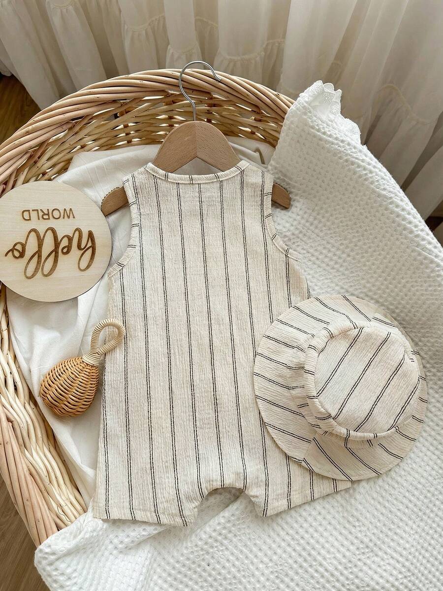 Baby Boy White Sleeveless Romper with Pockets Casual Short Jumpsuit for Everyday Wear