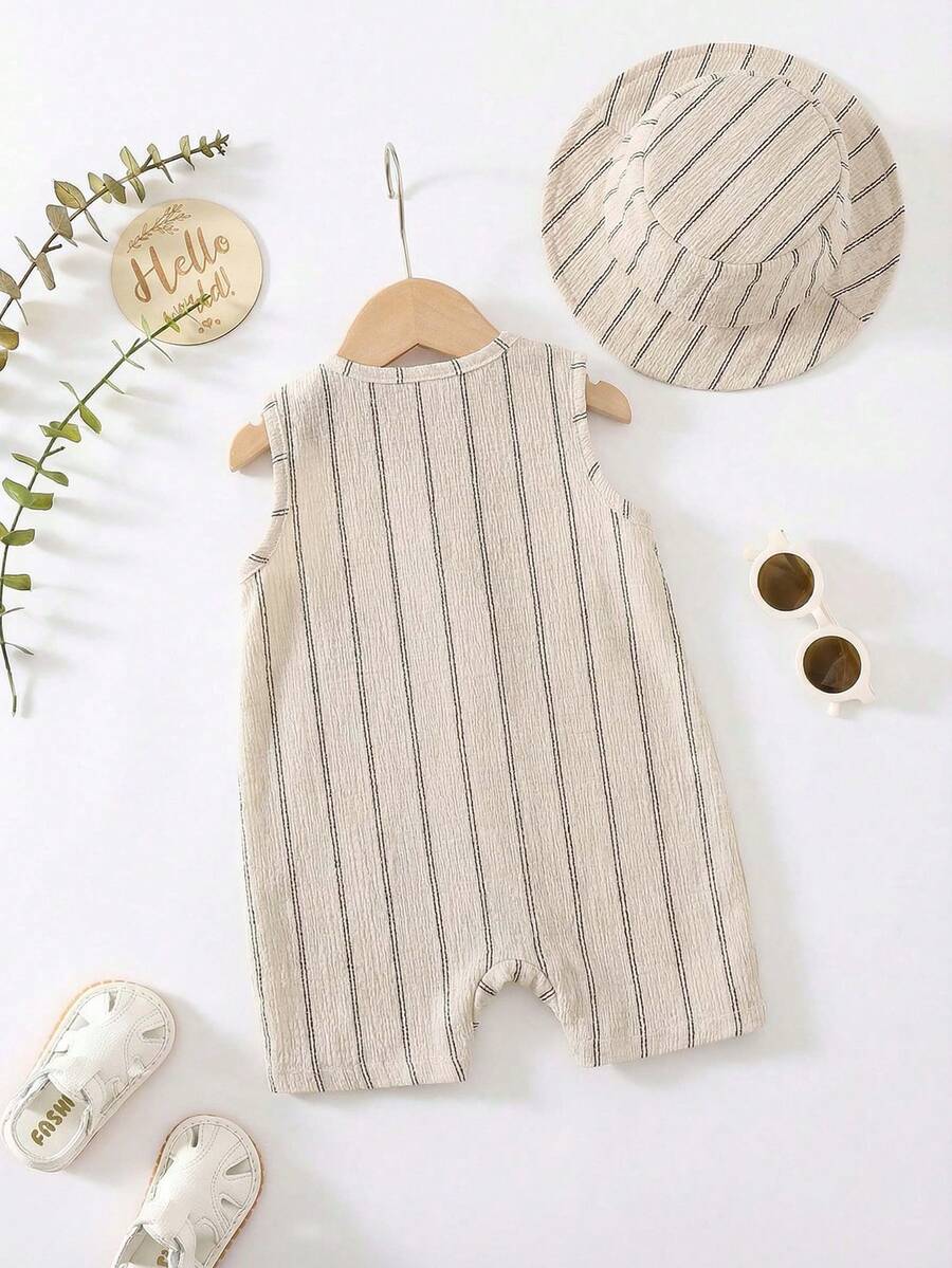 Baby Boy White Sleeveless Romper with Pockets Casual Short Jumpsuit for Everyday Wear