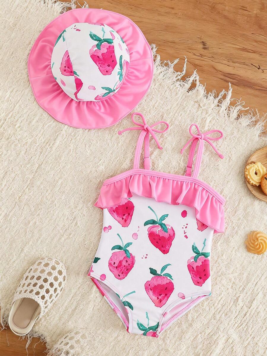 Baby Minimalist Print One-Piece Swimsuit for Daily Summer Beach and Pool Wear