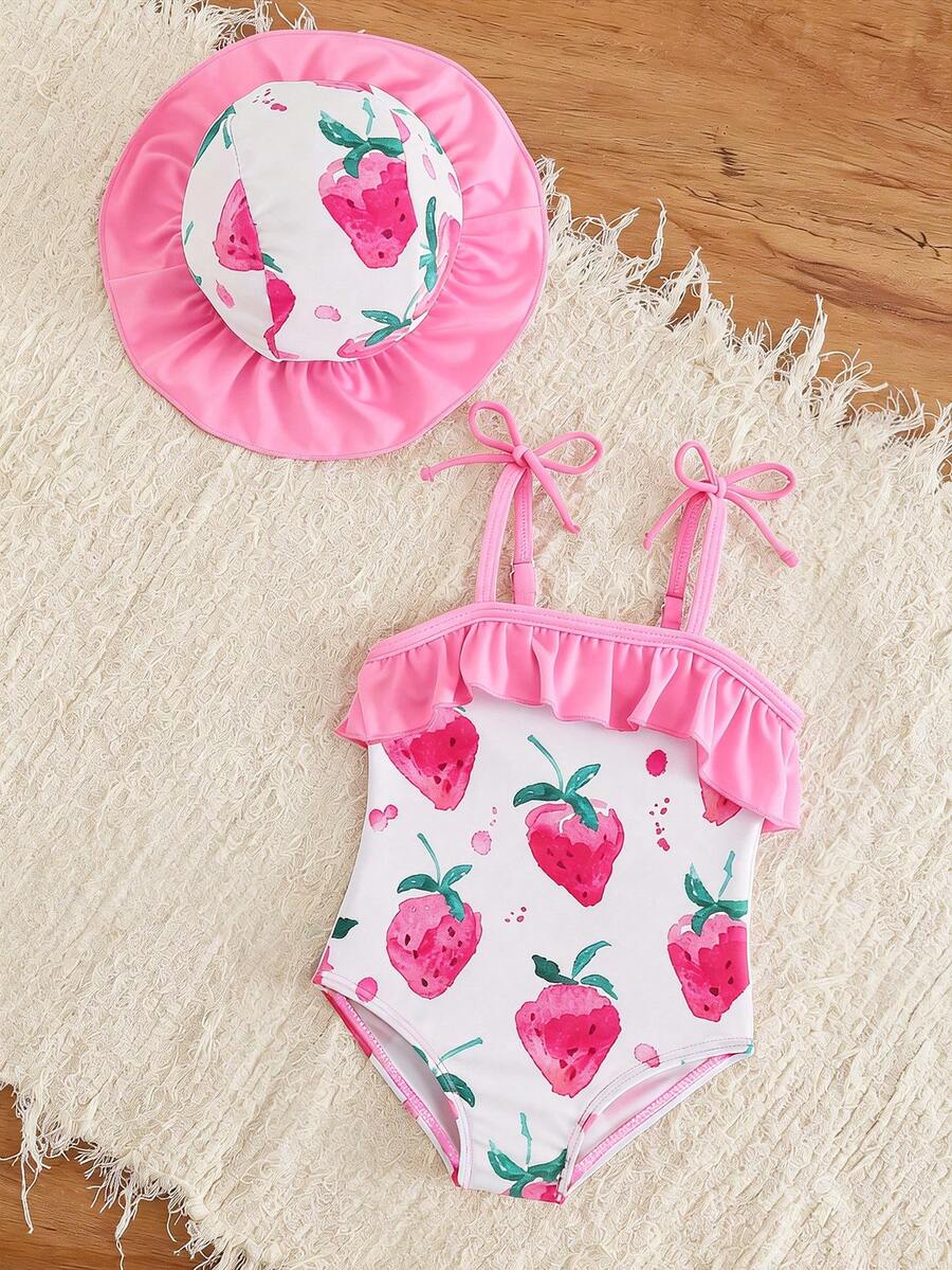 Baby Minimalist Print One-Piece Swimsuit for Daily Summer Beach and Pool Wear