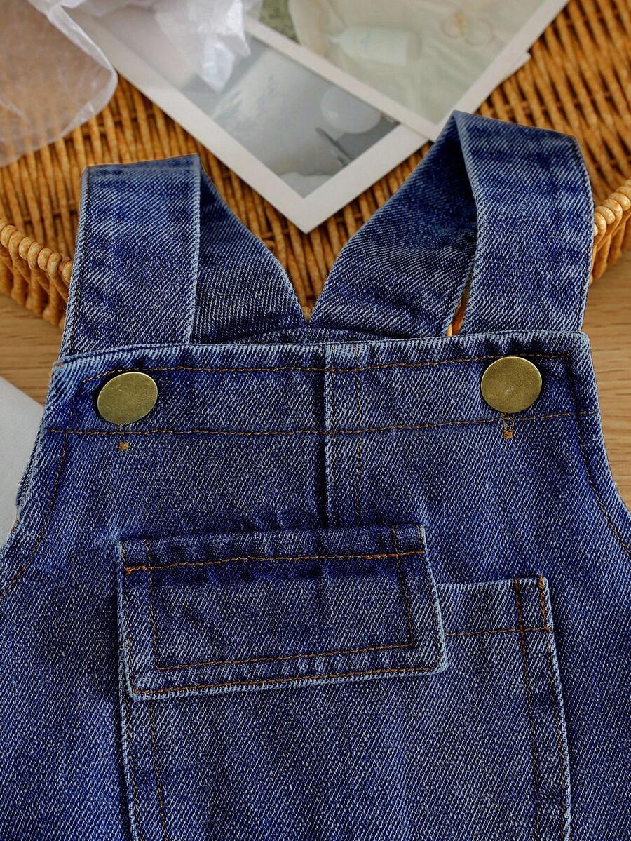 Baby Boy Solid Tee and Roll Up Hem Denim Overall Jumpsuit Casual Spring Summer Outfit Set