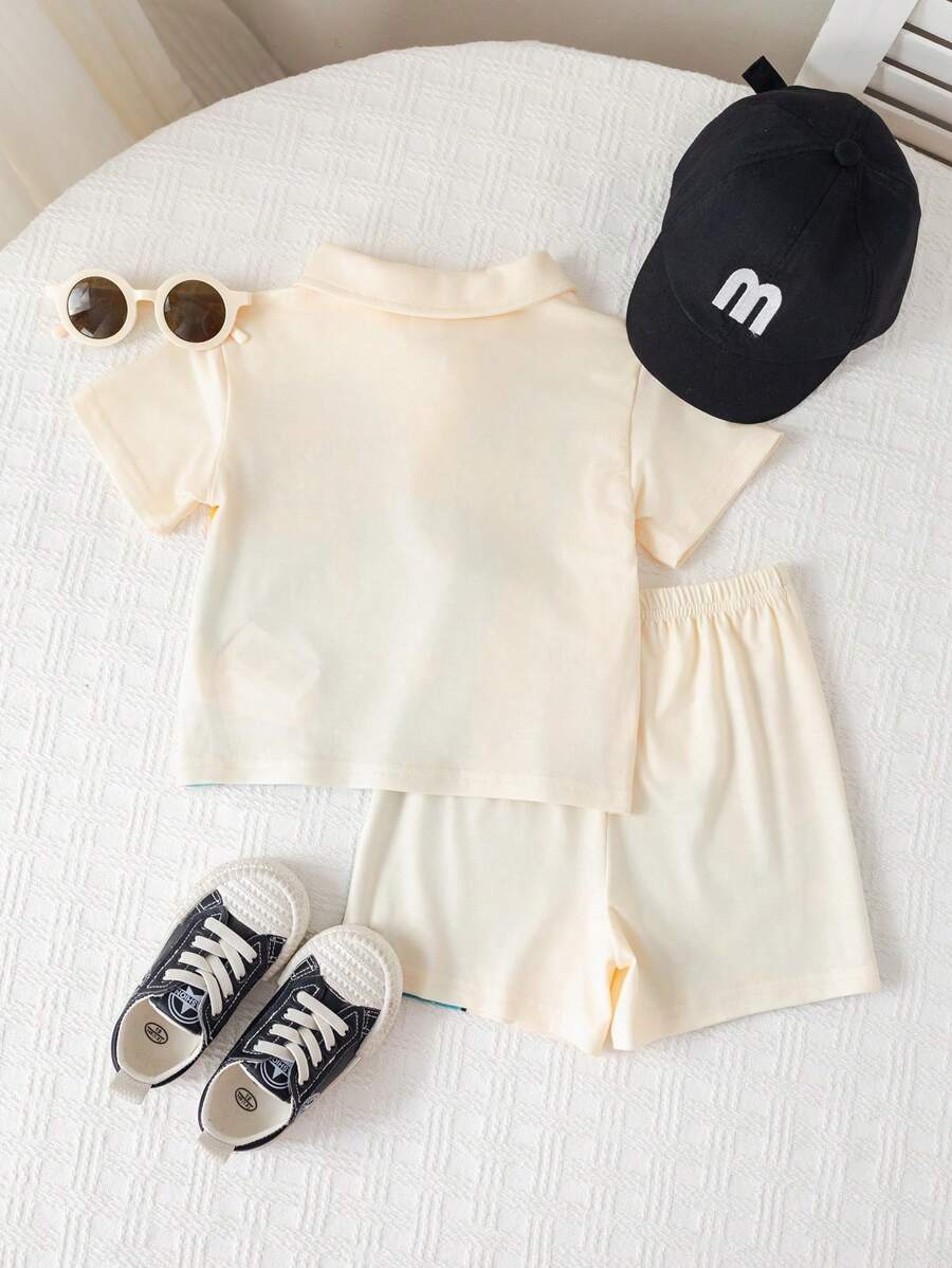 Baby Boy Animal Crayon Print T Shirt and Knitted Shorts 2 Piece Casual Spring Summer Outfit Set