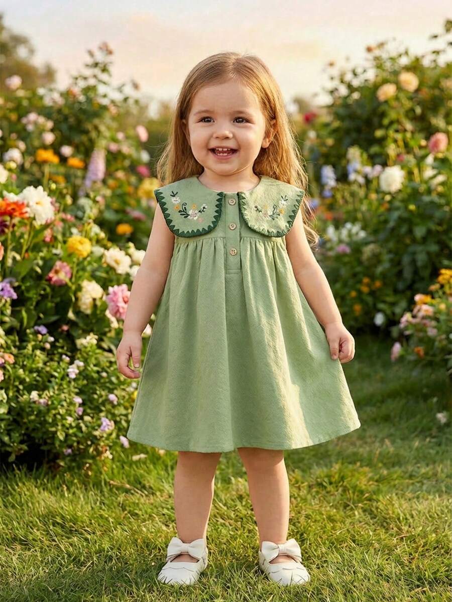 Ruffle Collar Floral Print Sleeveless Dress for Baby Girls