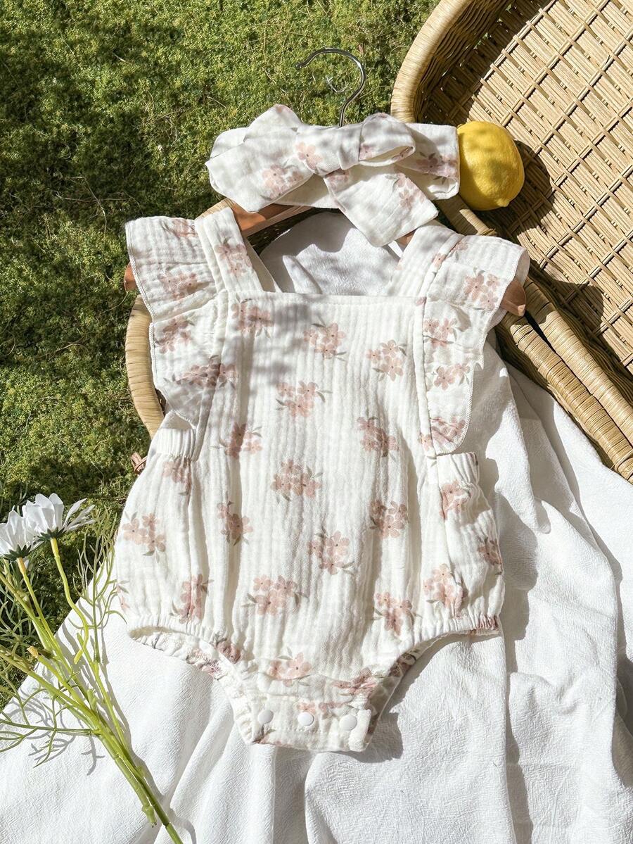 Baby Floral Print Sleeveless Jumpsuit for Casual Summer Daily Wear and Outings