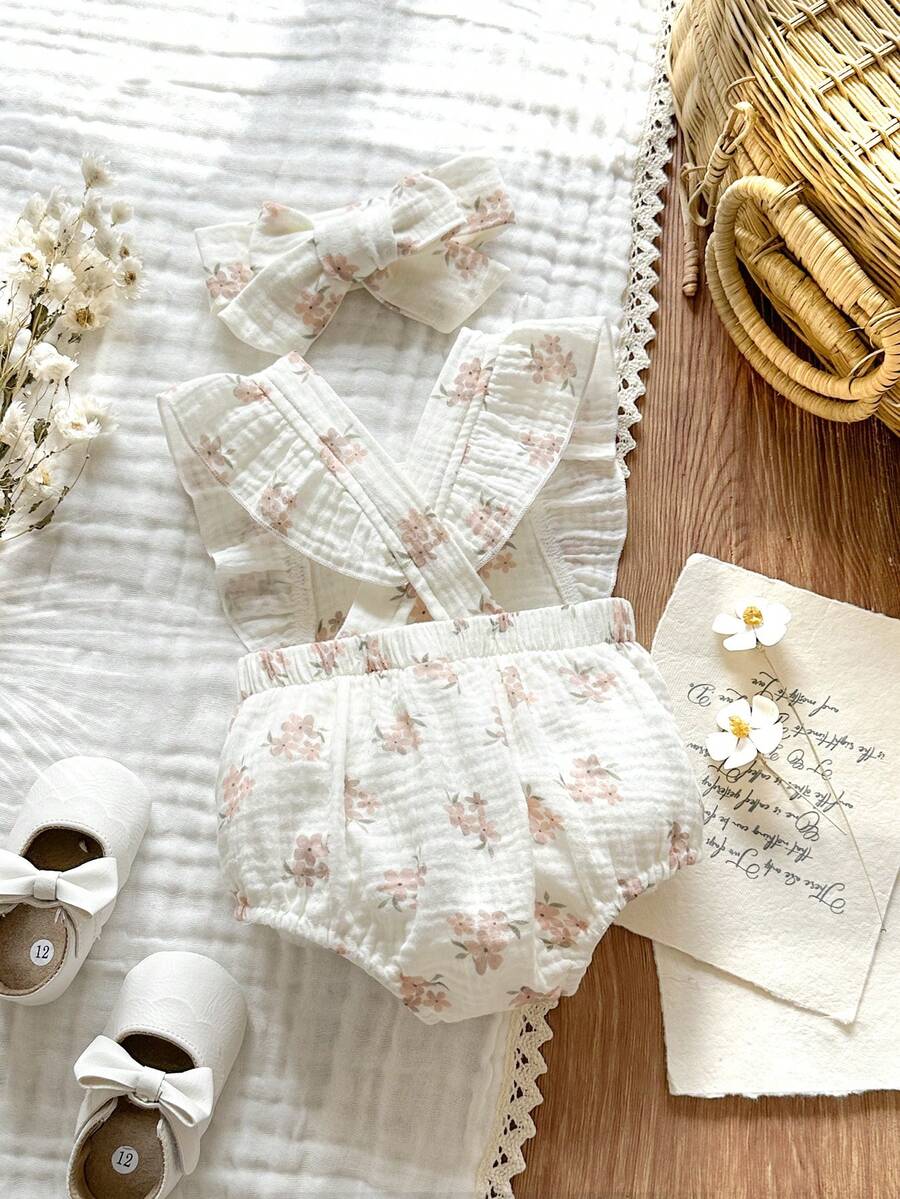 Baby Floral Print Sleeveless Jumpsuit for Casual Summer Daily Wear and Outings