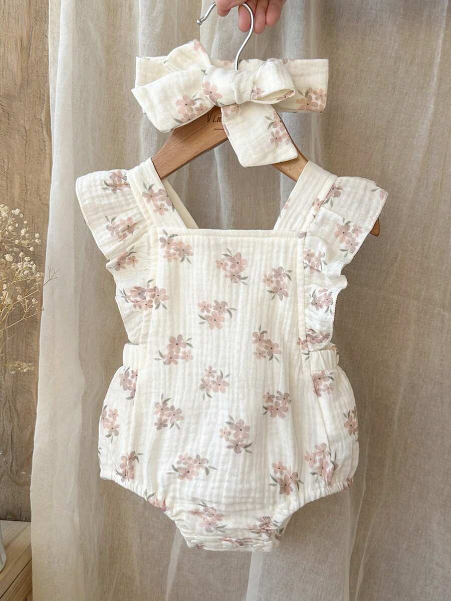 Baby Floral Print Sleeveless Jumpsuit for Casual Summer Daily Wear and Outings