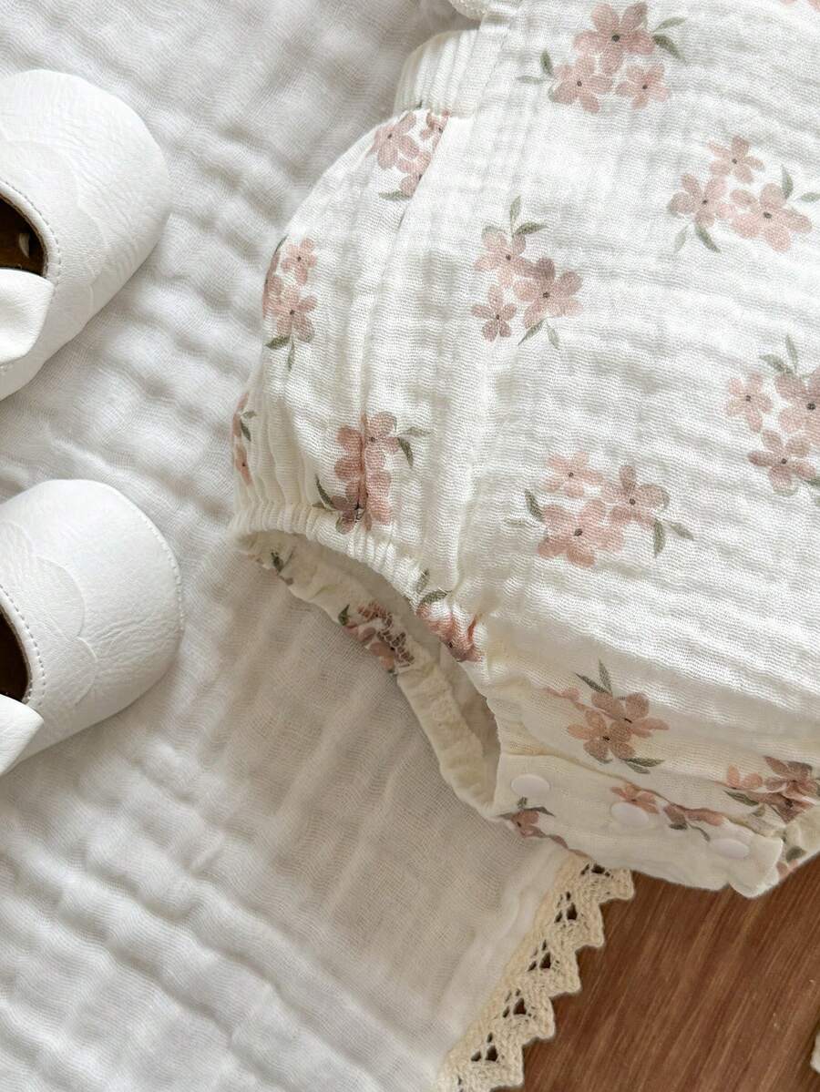 Baby Floral Print Sleeveless Jumpsuit for Casual Summer Daily Wear and Outings