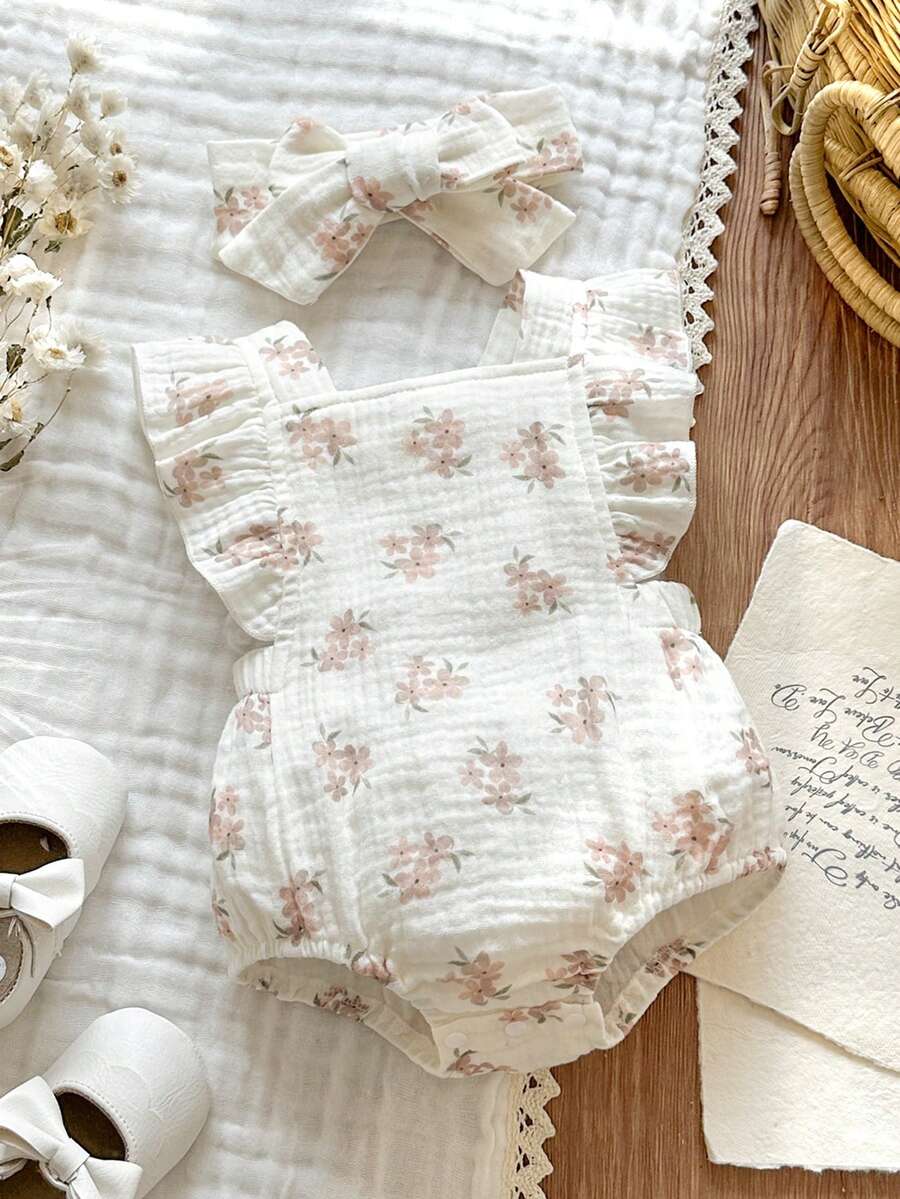 Baby Floral Print Sleeveless Jumpsuit for Casual Summer Daily Wear and Outings