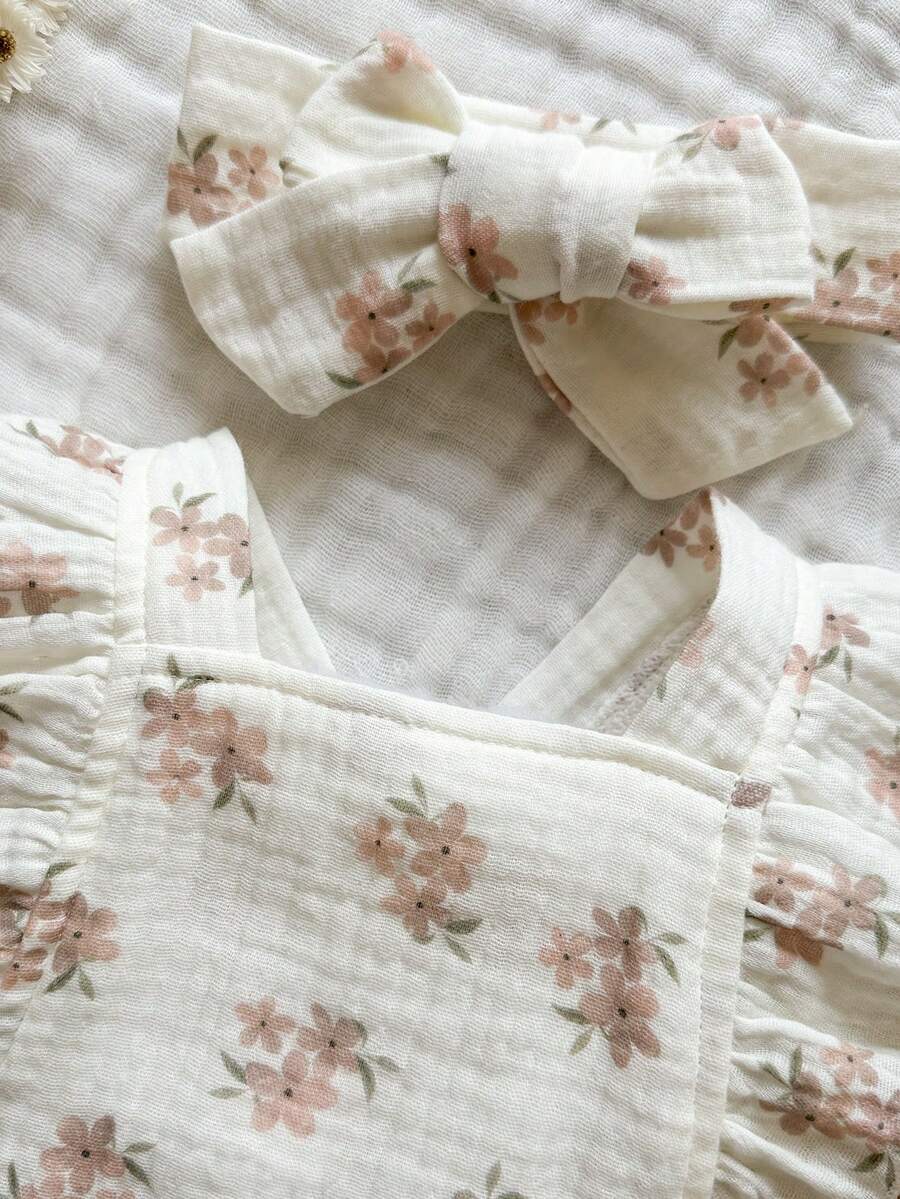 Baby Floral Print Sleeveless Jumpsuit for Casual Summer Daily Wear and Outings