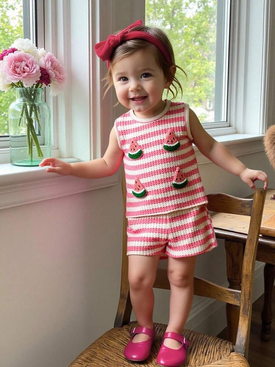 Sweet Style Strawberry Print Top & Shorts 2-Piece Set for Toddler Girls