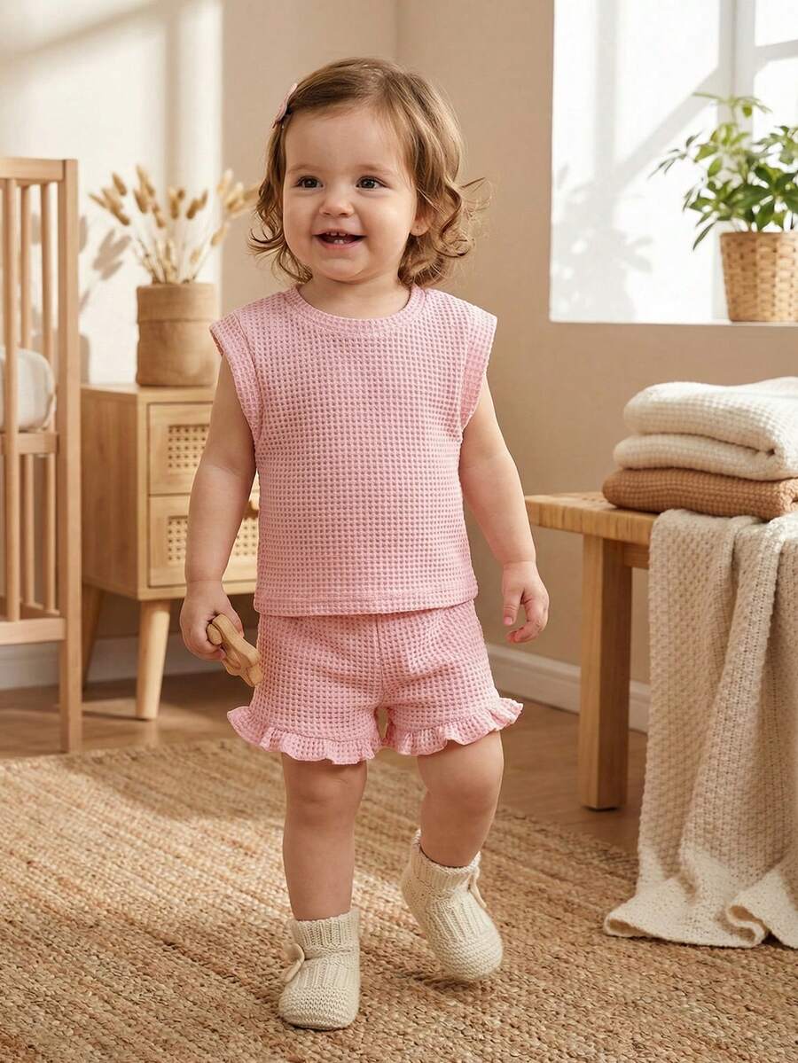 Baby Girl Black & White Striped Ruffle Sleeve T-Shirt & Shorts Set