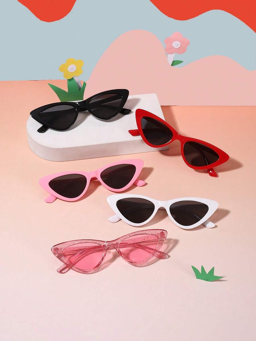 5 Pcs Kids Cat Eye Fashion Glasses Set - Candy Vintage Polycarbonate Frames with Box, Personalized Versatile Eyewear for 6-12Y