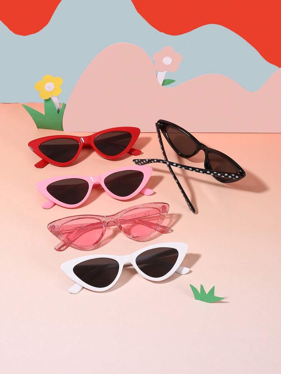 5 Pcs Kids Cat Eye Fashion Glasses Set - Candy Vintage Polycarbonate Frames with Box, Personalized Versatile Eyewear for 6-12Y