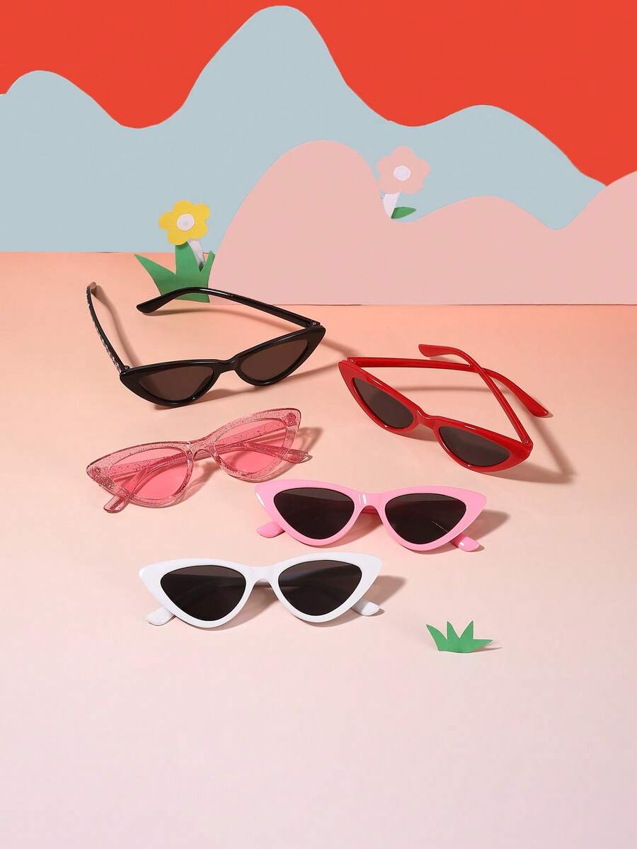 5 Pcs Kids Cat Eye Fashion Glasses Set - Candy Vintage Polycarbonate Frames with Box, Personalized Versatile Eyewear for 6-12Y