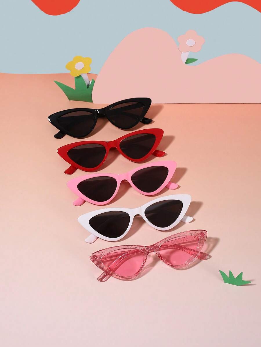 5 Pcs Kids Cat Eye Fashion Glasses Set - Candy Vintage Polycarbonate Frames with Box, Personalized Versatile Eyewear for 6-12Y
