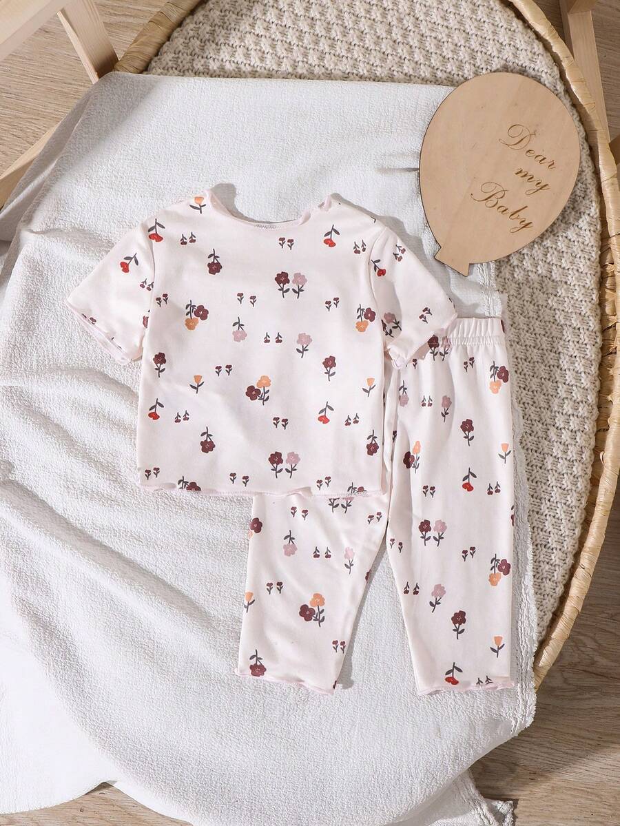 2PCS Baby Daisy Print T-Shirt and Shorts Set for Summer Daily Wear