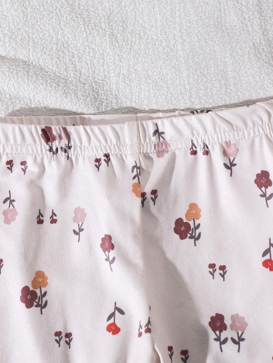 2PCS Baby Daisy Print T-Shirt and Shorts Set for Summer Daily Wear