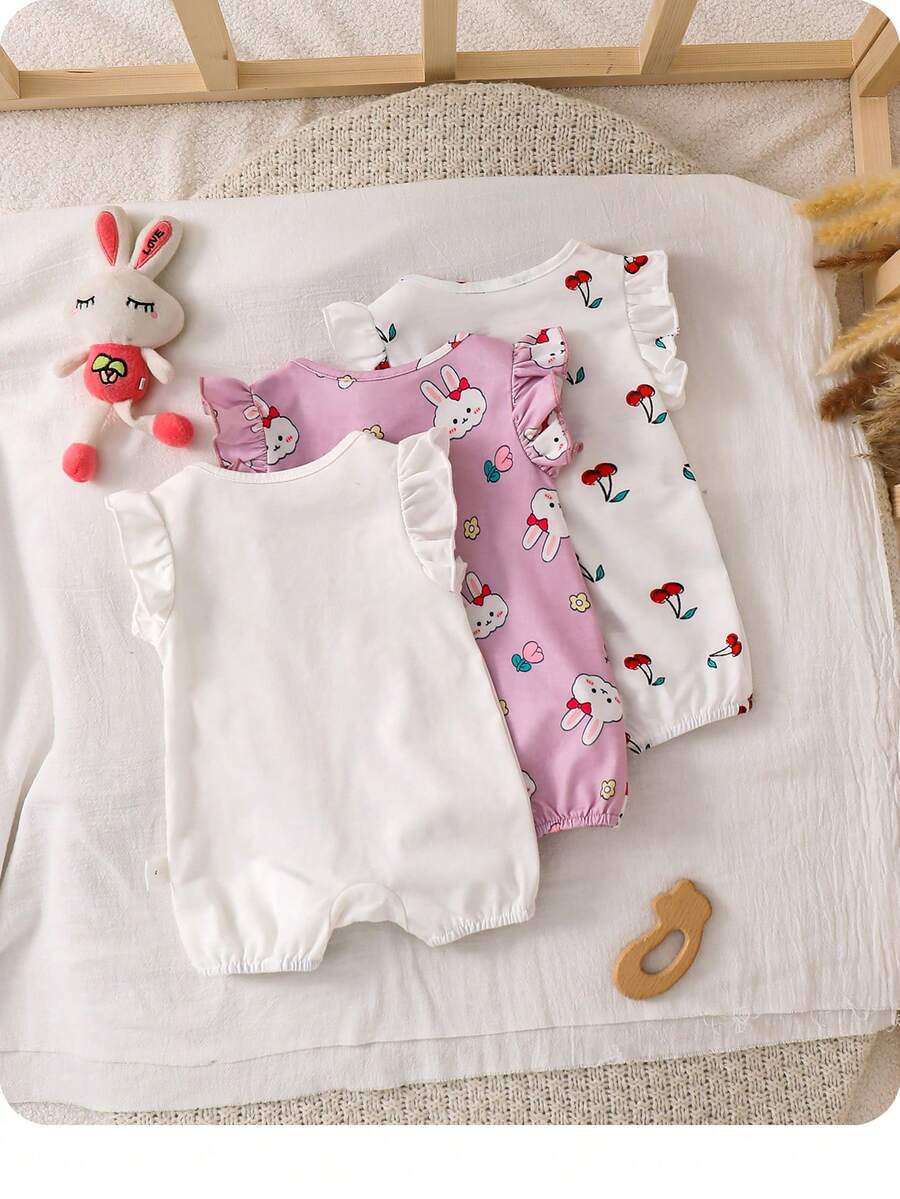 Newborn Soft Knit Summer Romper Set - 3pcs Cute Cartoon Graphic Outfits