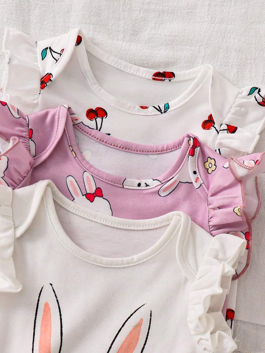 Newborn Soft Knit Summer Romper Set - 3pcs Cute Cartoon Graphic Outfits