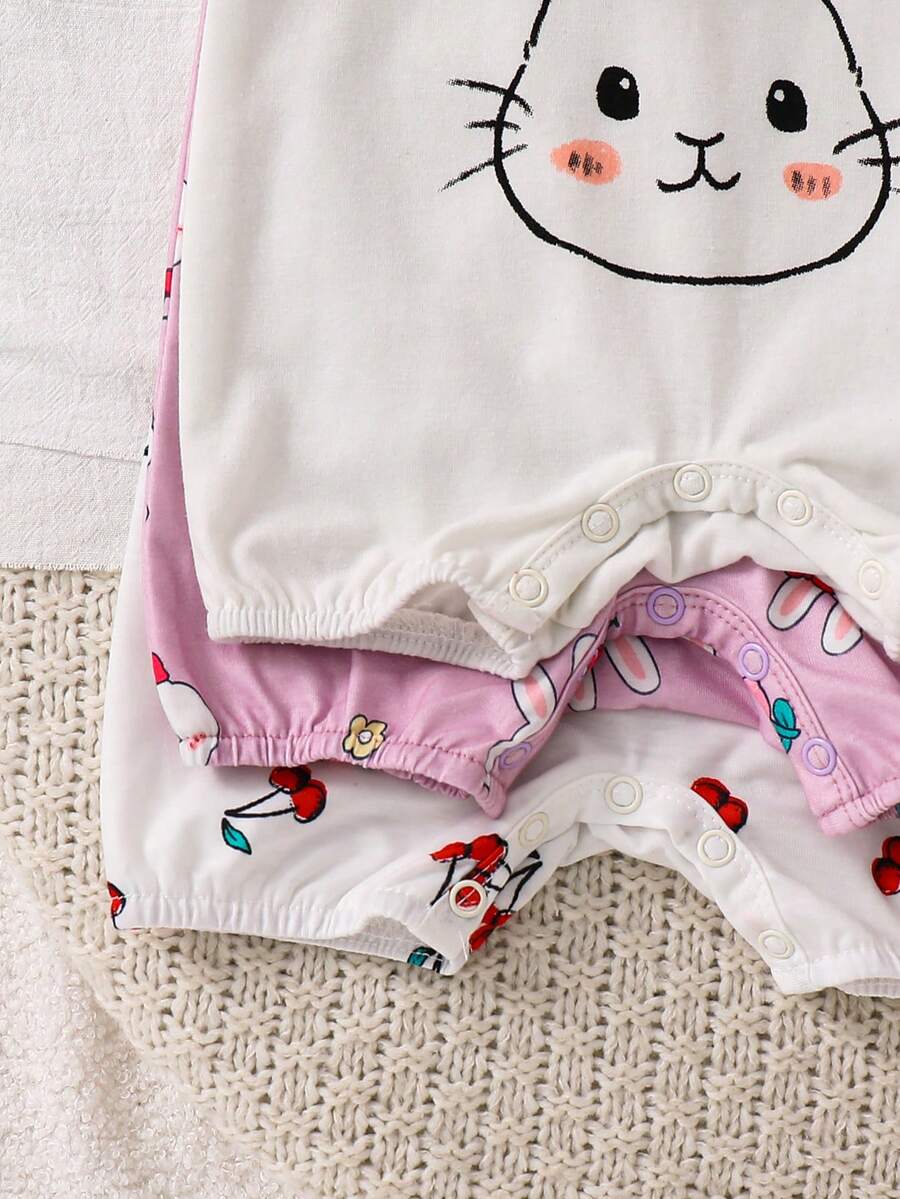 Newborn Soft Knit Summer Romper Set - 3pcs Cute Cartoon Graphic Outfits