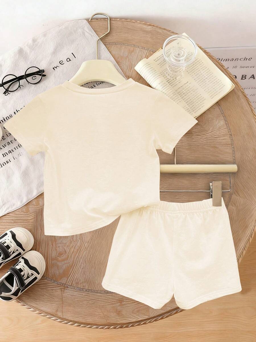 Playful Pals Toddler Boy Bear Motif Shirt and Distressed Jean Shorts Suit