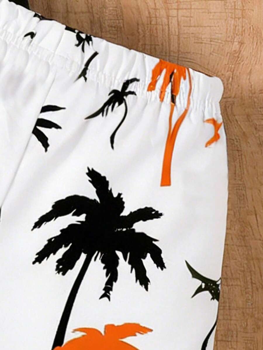 Baby Boy Letter Print Tank Top and Palm Tree Print Shorts 3 Piece Summer Outfit Set with Sunglasses