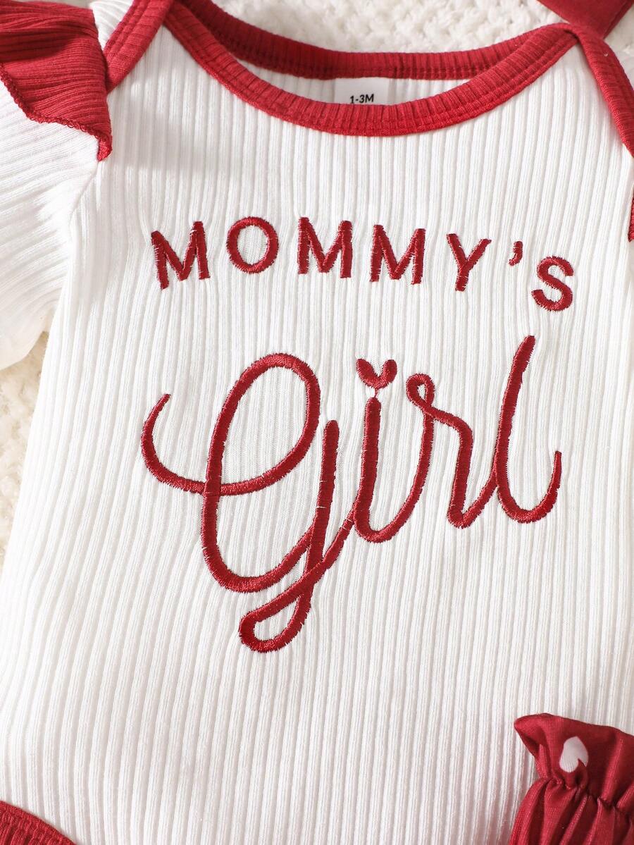 Cute Kids 3-Piece Casual Outfit Set For Toddlers – Embroidery Bodysuit, Soft Pants & Matching Bow Headband