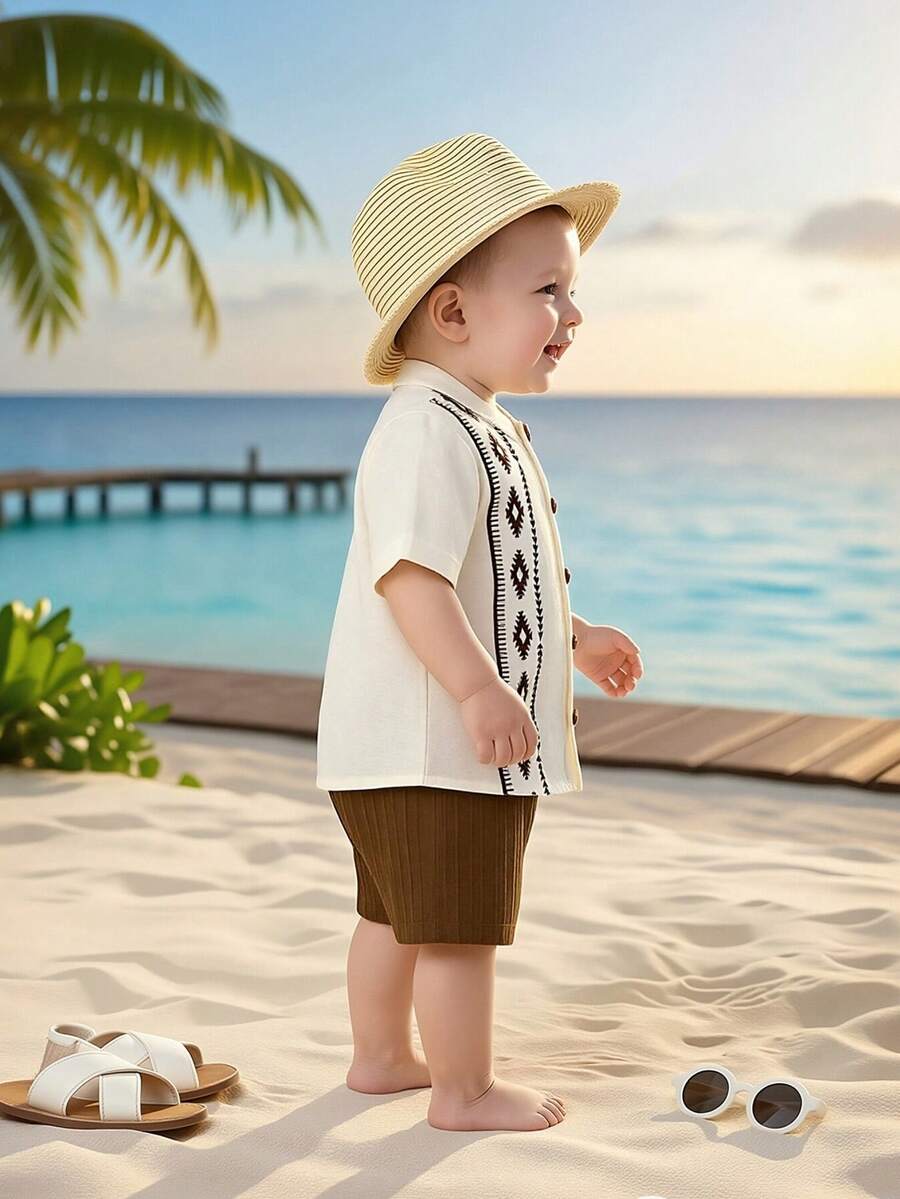 Summer Outing Baby Boy 2-Piece Printed Shirt and Comfortable Shorts Set