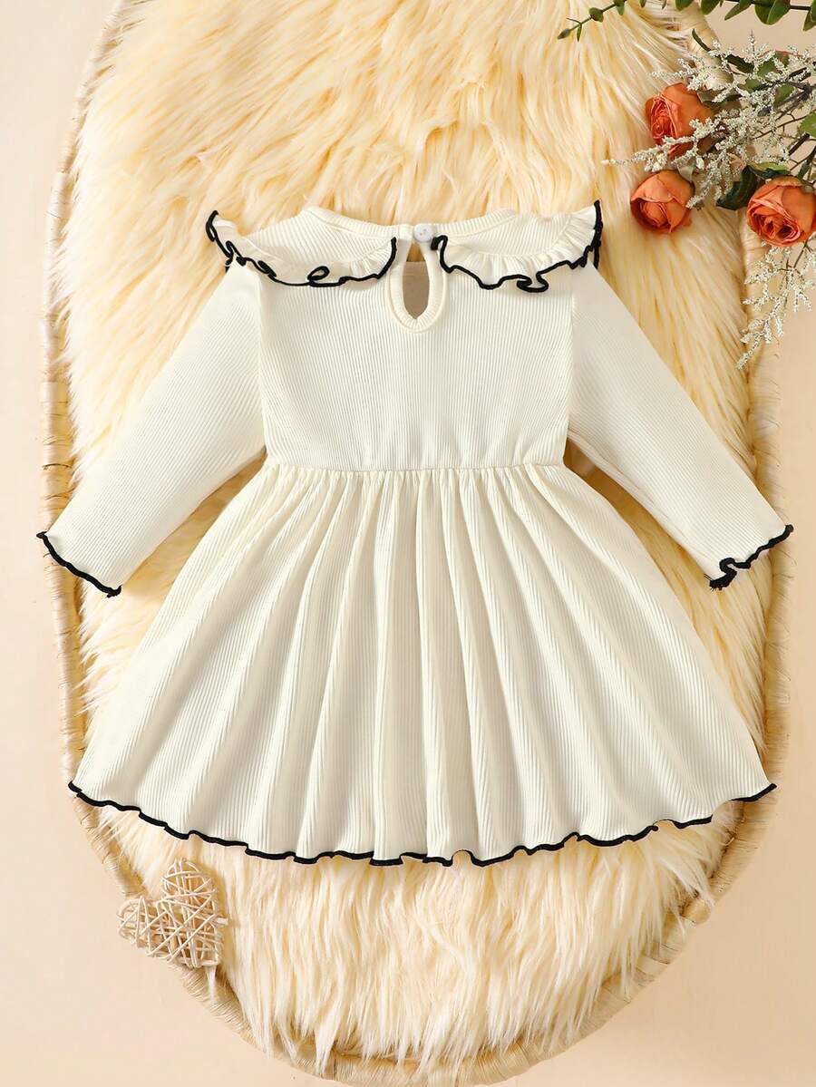 Baby Bow Contrast Doll Collar Dress for Elegant Fall and Winter Daily Wear