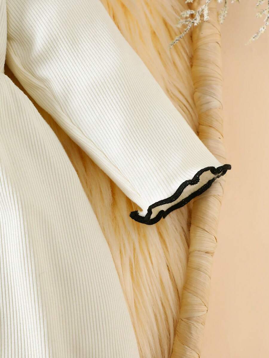 Baby Bow Contrast Doll Collar Dress for Elegant Fall and Winter Daily Wear