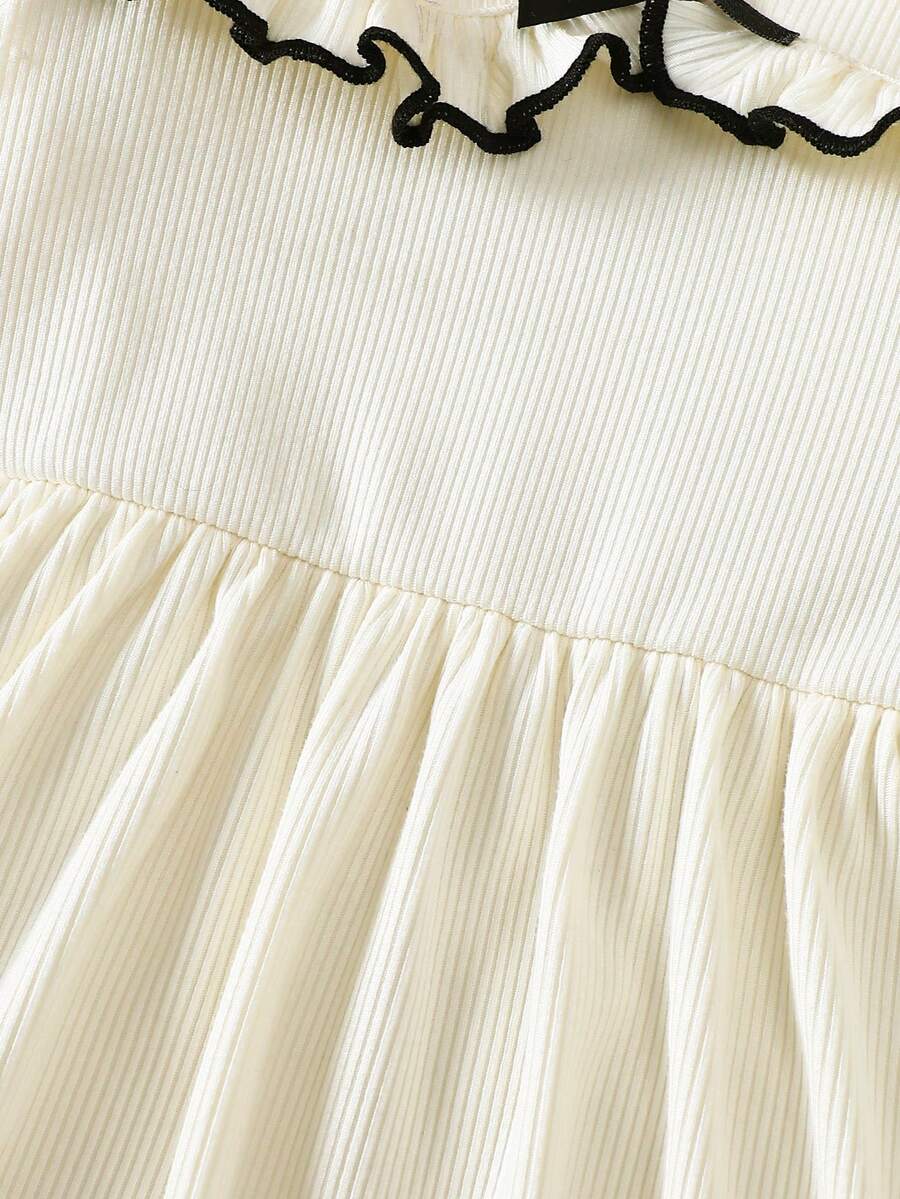 Baby Bow Contrast Doll Collar Dress for Elegant Fall and Winter Daily Wear