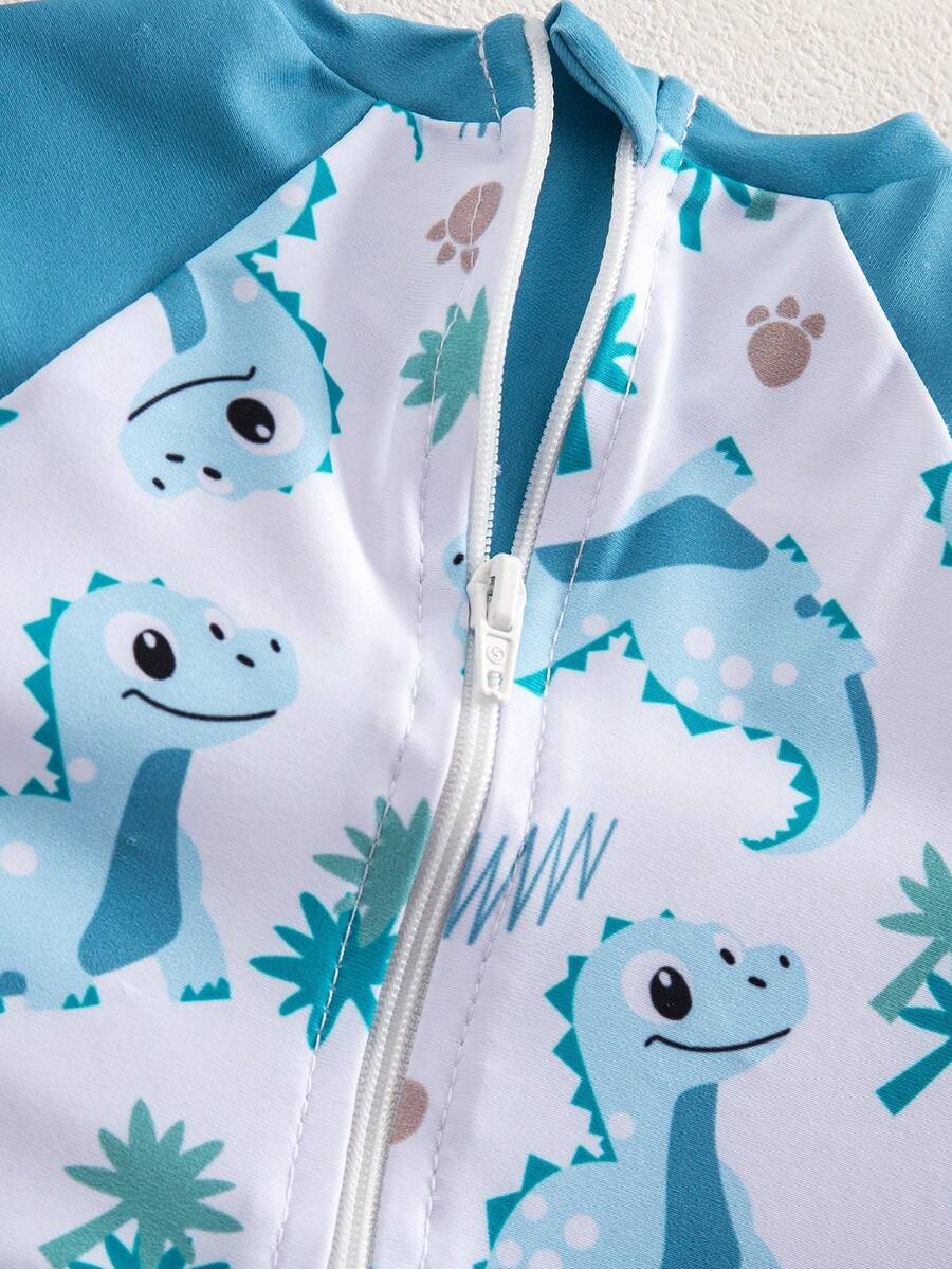 Baby Coconut Tree Print Long Sleeve Swimsuit Set with Matching Sun Hat