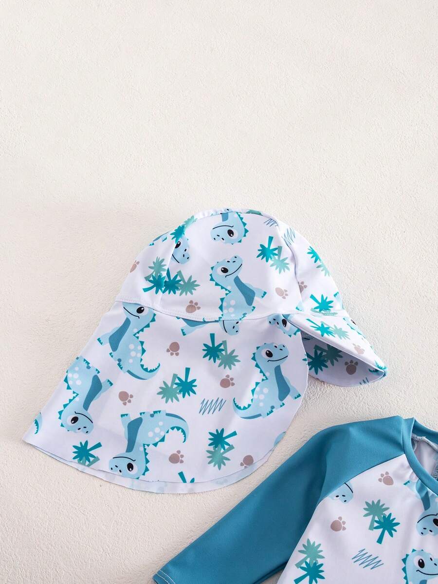 Baby Coconut Tree Print Long Sleeve Swimsuit Set with Matching Sun Hat