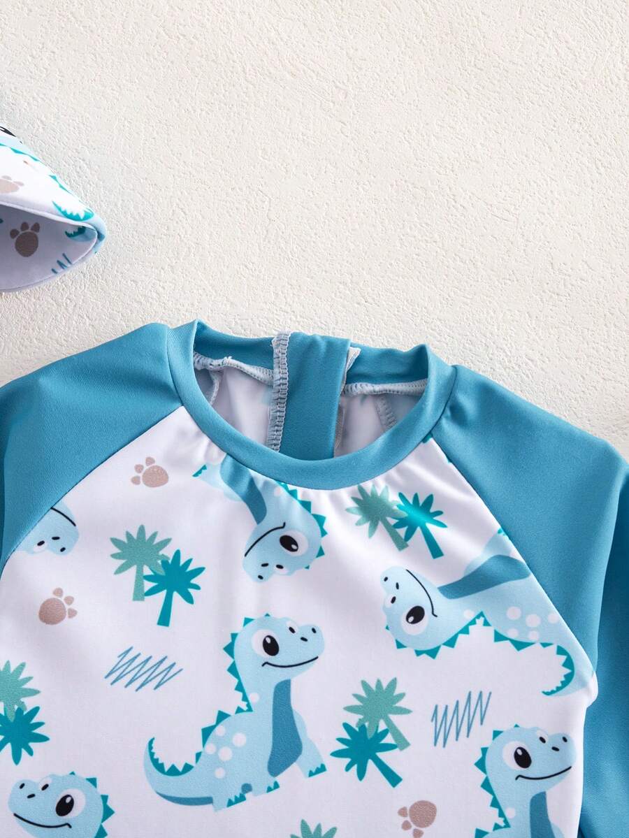 Baby Coconut Tree Print Long Sleeve Swimsuit Set with Matching Sun Hat