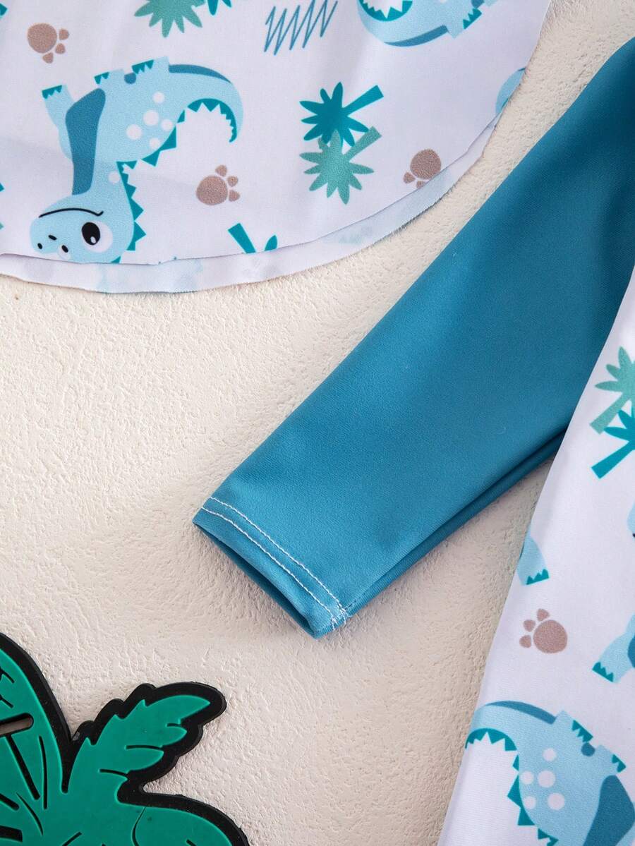 Baby Coconut Tree Print Long Sleeve Swimsuit Set with Matching Sun Hat