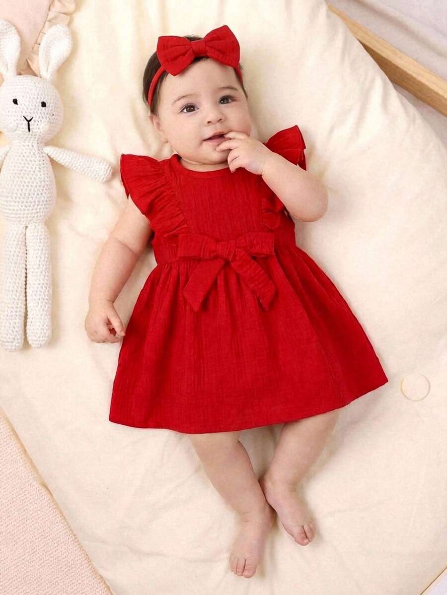 Cozy Pixies Floral Summer Dress - Contrast Color Bow & Waist Tie Detail