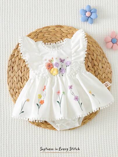 Baby Floral Print Ruffle Sleeveless Romper Dress for Spring Daily Wear