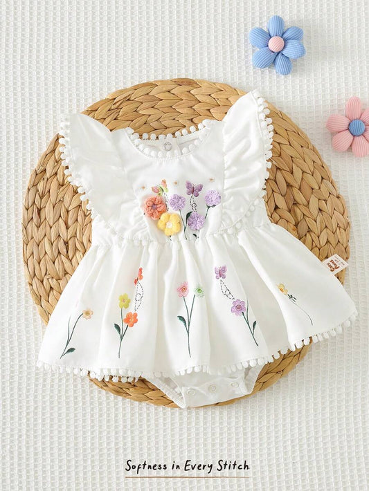 Baby Floral Print Ruffle Sleeveless Romper Dress for Spring Daily Wear