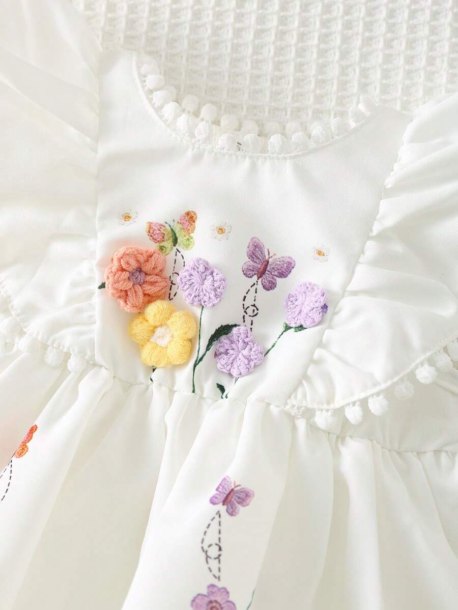 Baby Floral Print Ruffle Sleeveless Romper Dress for Spring Daily Wear