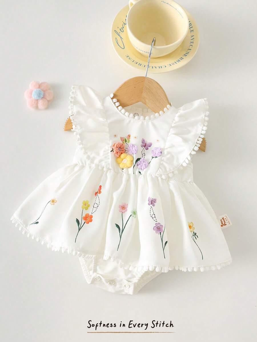 Baby Floral Print Ruffle Sleeveless Romper Dress for Spring Daily Wear
