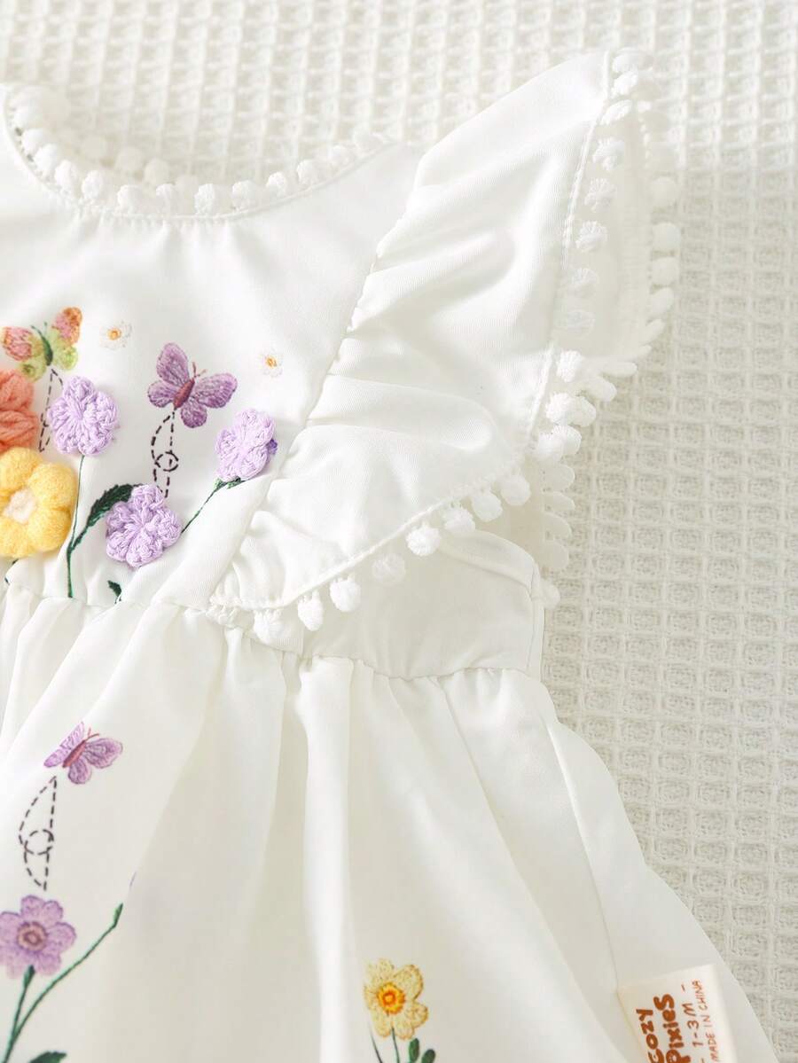 Baby Floral Print Ruffle Sleeveless Romper Dress for Spring Daily Wear