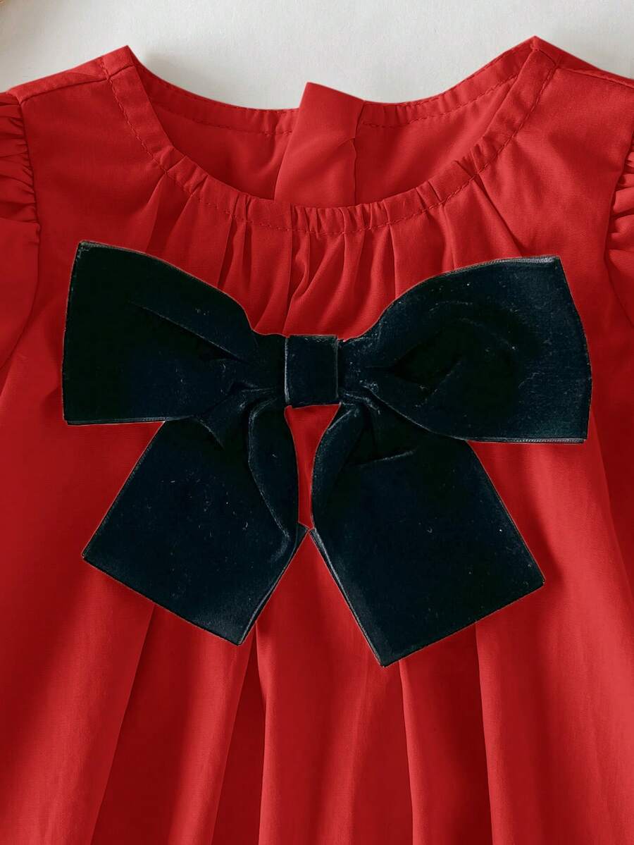 Baby Apricot Bowknot Long Sleeve Dress for Cute Daily and Outdoor Wear