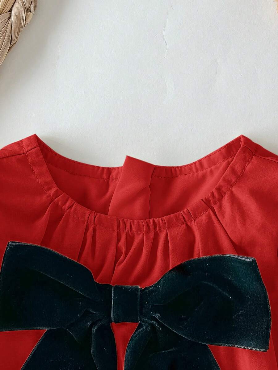 Baby Apricot Bowknot Long Sleeve Dress for Cute Daily and Outdoor Wear